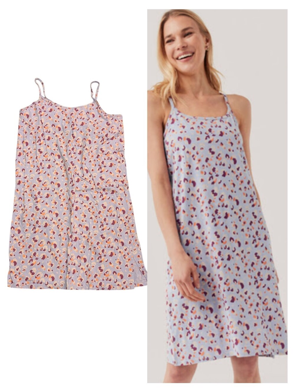 Pact Organic The Staycation Sleep Dress Mod Leopard Wisteria Size Large